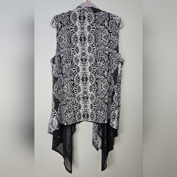 Beautiful Black & Gray Semi-Sheer Double Layer Vest, Black Lining, Poly Blend XL - Picture 3 of 7